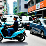 Busy Kuala Lumpur Street Scene**

"A bustling street scene in Kuala Lumpur, Malaysia, featuring various forms of transportation: e-hailing cars (like Grab or AirAsia Ride), motorbikes delivering food (e.g., Foodpanda, GrabFood), and pedestrians. Modern buildings in the background. Focus on the dynamic energy of the city. All individuals are fully clothed in appropriate attire. Safe for work, appropriate content, professional, perfect anatomy, correct proportions, natural pose, high quality."

**