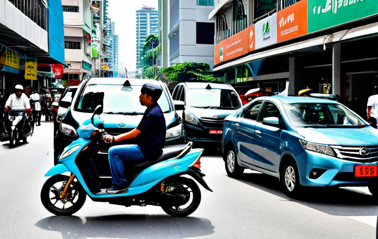 Busy Kuala Lumpur Street Scene**

"A bustling street scene in Kuala Lumpur, Malaysia, featuring various forms of transportation: e-hailing cars (like Grab or AirAsia Ride), motorbikes delivering food (e.g., Foodpanda, GrabFood), and pedestrians. Modern buildings in the background. Focus on the dynamic energy of the city. All individuals are fully clothed in appropriate attire. Safe for work, appropriate content, professional, perfect anatomy, correct proportions, natural pose, high quality."

**